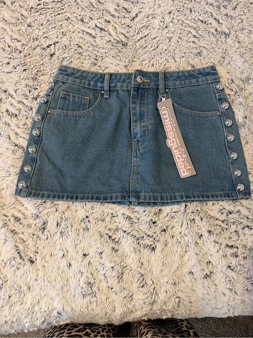 Missguided Blue Denim Mini Skirt with Side Stud Detail
